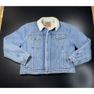 Levi's Womens XL Sherpa Lined Denim Trucker Jacket Button Front Light Wash